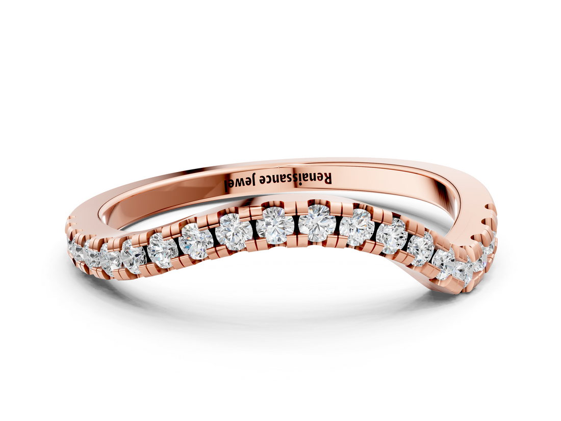 Rose gold Round Cut Diamond Pavé Curved Band with Shared Prong Setting_4