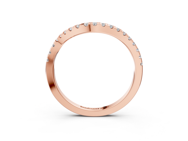 Rose gold Round Cut Diamond Pavé Curved Band with Shared Prong Setting