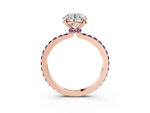 Rose gold Round Cut Diamond Pavé Engagement Ring with Round with Amethyst side stone Accents and Prong Setting_3