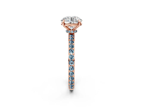 Rose gold Round Cut Diamond Pavé Engagement Ring with Round with Aquamarine side stone Accents and Prong Setting_2