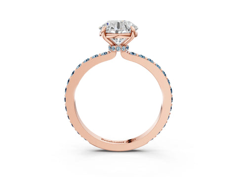 Rose gold Round Cut Diamond Pavé Engagement Ring with Round with Aquamarine side stone Accents and Prong Setting_3