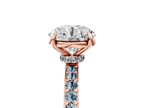 Rose gold Round Cut Diamond Pavé Engagement Ring with Round with Aquamarine side stone Accents and Prong Setting_5