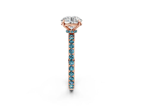 Rose gold Round Cut Diamond Pavé Engagement Ring with Round with Blue Topaz side stone Accents and Prong Setting_2
