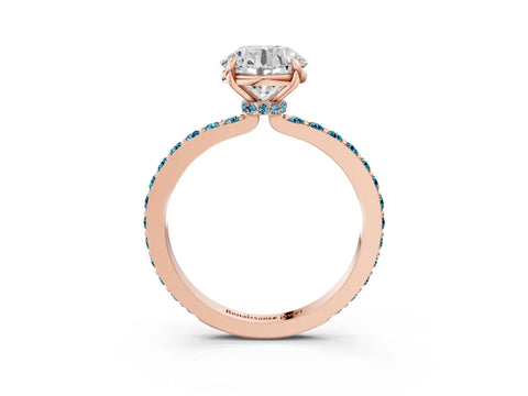 Rose gold Round Cut Diamond Pavé Engagement Ring with Round with Blue Topaz side stone Accents and Prong Setting_3