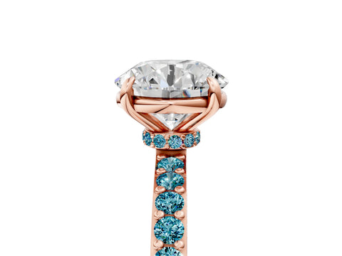 Rose gold Round Cut Diamond Pavé Engagement Ring with Round with Blue Topaz side stone Accents and Prong Setting_5
