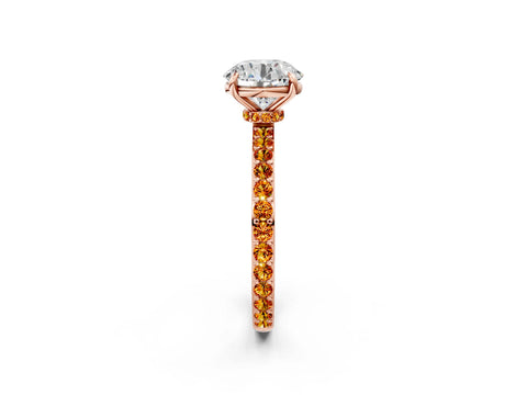 Rose gold Round Cut Diamond Pavé Engagement Ring with Round with Citrine side stone Accents and Prong Setting_2