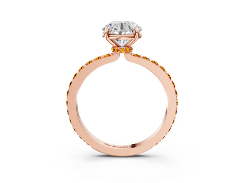 Rose gold Round Cut Diamond Pavé Engagement Ring with Round with Citrine side stone Accents and Prong Setting_3