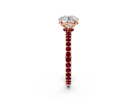 Rose gold Round Cut Diamond Pavé Engagement Ring with Round with Garnet side stone Accents and Prong Setting_2