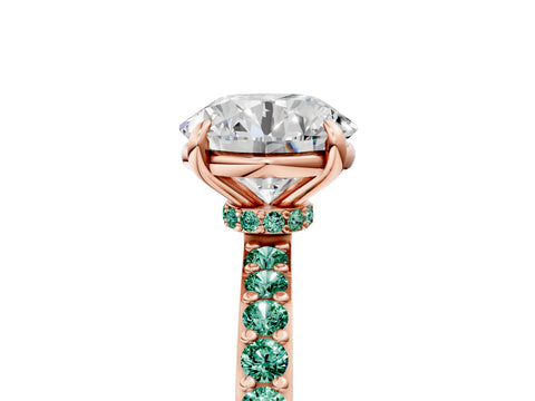 Rose gold Round Cut Diamond Pavé Engagement Ring with Round with Green Sapphire side stone Accents and Prong Setting_5