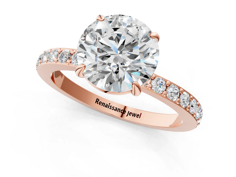Rose gold Round Cut Diamond Pavé Engagement Ring with Round with Moissanite side stone Accents and Prong Setting_1