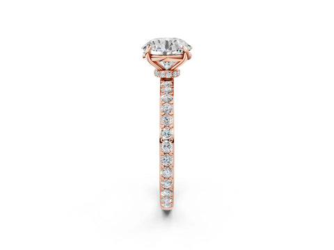 Rose gold Round Cut Diamond Pavé Engagement Ring with Round with Moissanite side stone Accents and Prong Setting_2