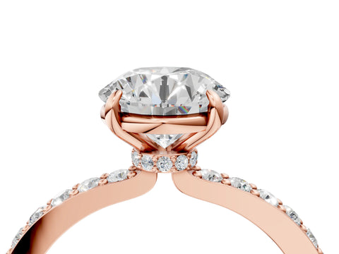 Rose gold Round Cut Diamond Pavé Engagement Ring with Round with Moissanite side stone Accents and Prong Setting_4