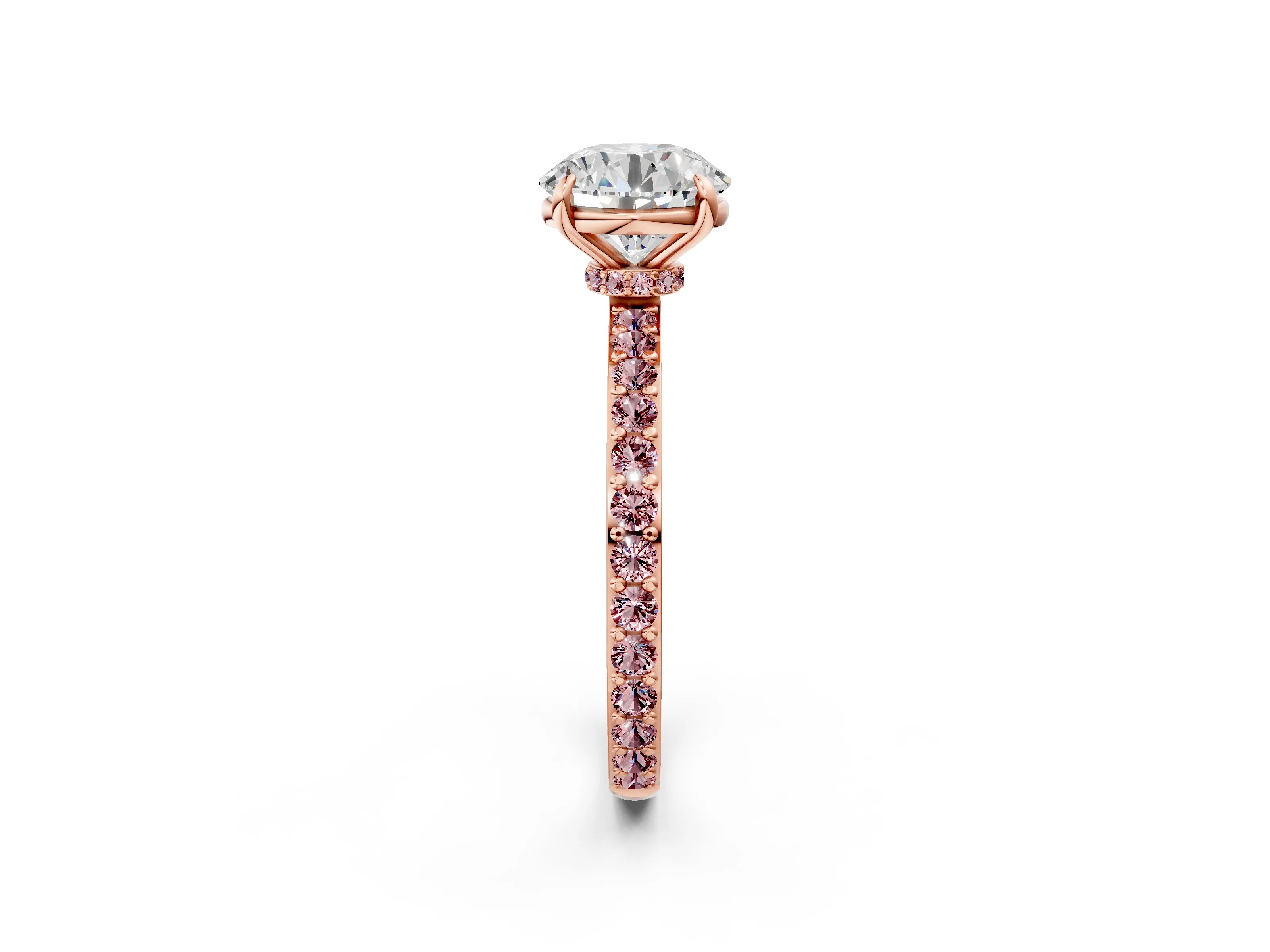 Rose gold Round Cut Diamond Pavé Engagement Ring with Round with Morganite side stone Accents and Prong Setting_2