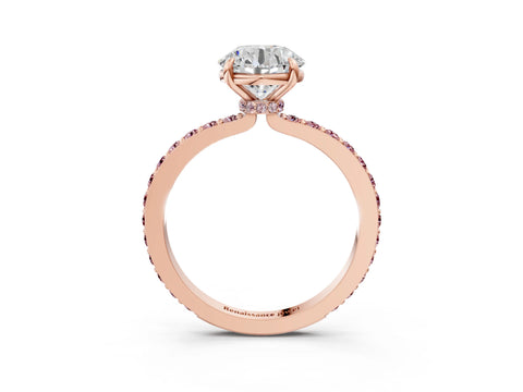 Rose gold Round Cut Diamond Pavé Engagement Ring with Round with Morganite side stone Accents and Prong Setting_3