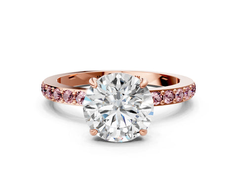Rose gold Round Cut Diamond Pavé Engagement Ring with Round with Morganite side stone Accents and Prong Setting_6