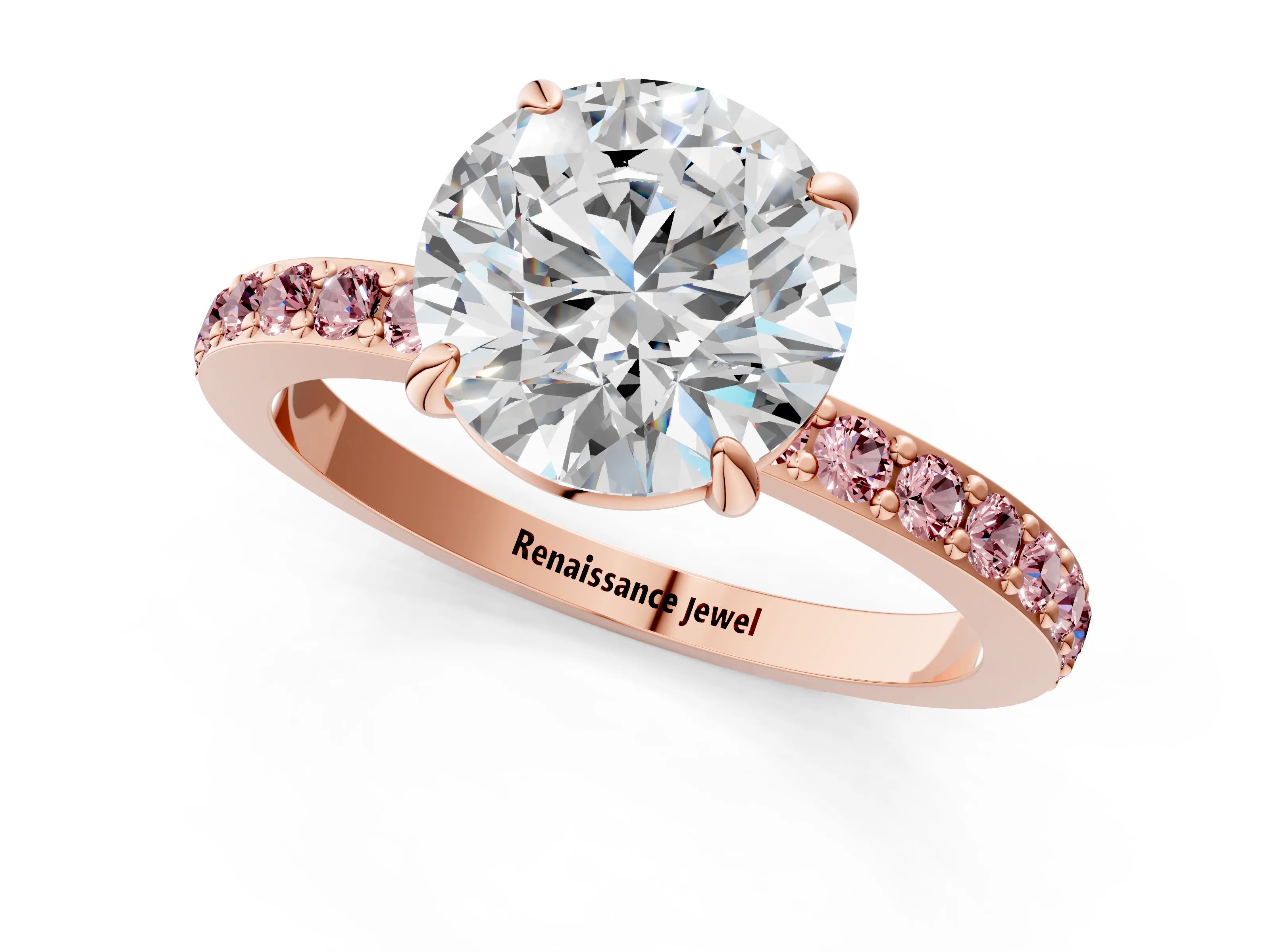 Rose gold Round Cut Diamond Pavé Engagement Ring with Round with Morganite side stone Accents and Prong Setting_7
