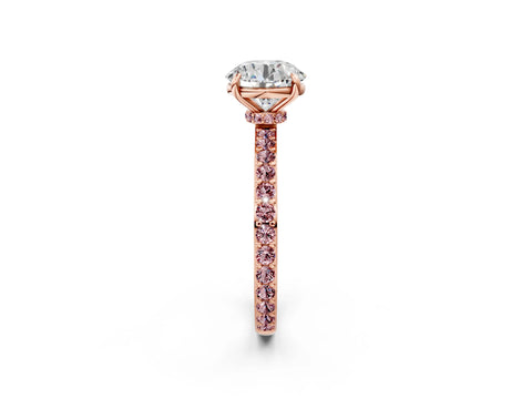 Rose gold Round Cut Diamond Pavé Engagement Ring with Round with Morganite side stone Accents and Prong Setting_8