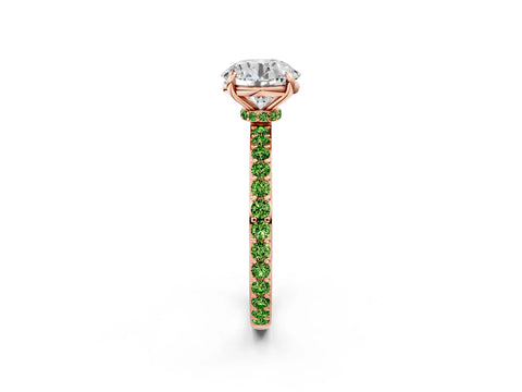 Rose gold Round Cut Diamond Pavé Engagement Ring with Round with Peridot side stone Accents and Prong Setting_2