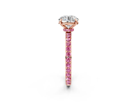 Rose gold Round Cut Diamond Pavé Engagement Ring with Round with Pink Sapphire side stone Accents and Prong Setting_2