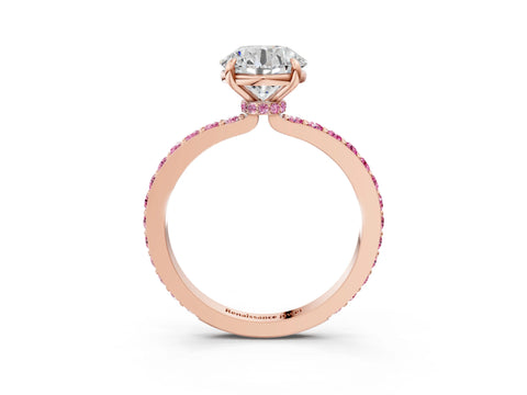 Rose gold Round Cut Diamond Pavé Engagement Ring with Round with Pink Sapphire side stone Accents and Prong Setting_3