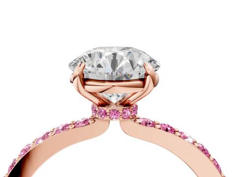 Rose gold Round Cut Diamond Pavé Engagement Ring with Round with Pink Sapphire side stone Accents and Prong Setting_4