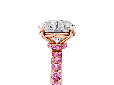 Rose gold Round Cut Diamond Pavé Engagement Ring with Round with Pink Sapphire side stone Accents and Prong Setting_5