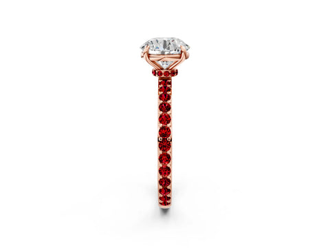 Rose gold Round Cut Diamond Pavé Engagement Ring with Round with Ruby side stone Accents and Prong Setting_2