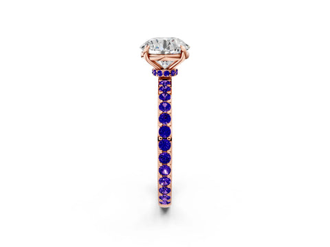 Rose gold Round Cut Diamond Pavé Engagement Ring with Round with Tanzanite side stone Accents and Prong Setting_2