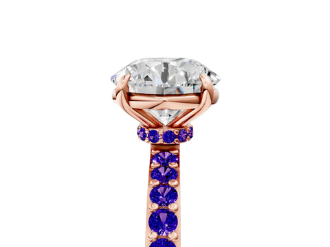 Rose gold Round Cut Diamond Pavé Engagement Ring with Round with Tanzanite side stone Accents and Prong Setting_5