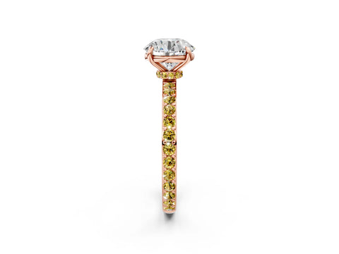 Rose gold Round Cut Diamond Pavé Engagement Ring with Round with Yellow Sapphire side stone Accents and Prong Setting_2