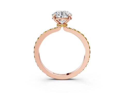 Rose gold Round Cut Diamond Pavé Engagement Ring with Round with Yellow Sapphire side stone Accents and Prong Setting_3