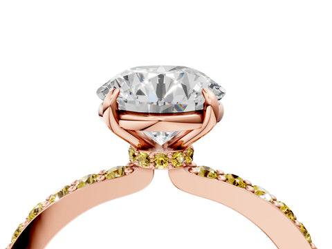 Rose gold Round Cut Diamond Pavé Engagement Ring with Round with Yellow Sapphire side stone Accents and Prong Setting_4