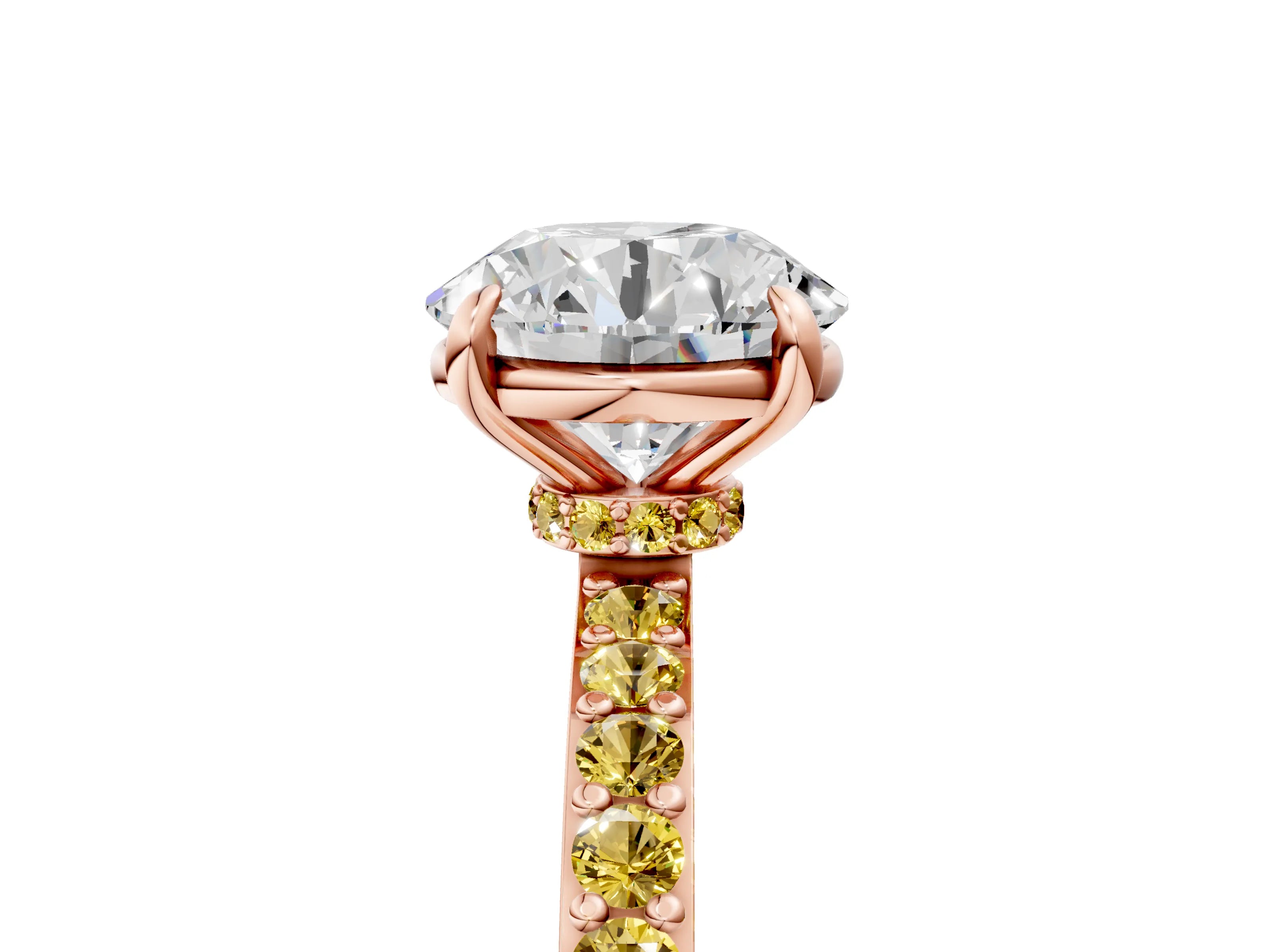 Rose gold Round Cut Diamond Pavé Engagement Ring with Round with Yellow Sapphire side stone Accents and Prong Setting_5