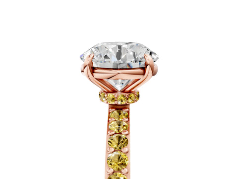 Rose gold Round Cut Diamond Pavé Engagement Ring with Round with Yellow Sapphire side stone Accents and Prong Setting_5