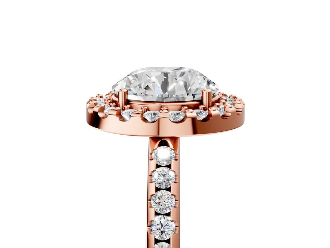 Rose gold Round Cut Diamond Pavé Halo Ring with Four-Prong Setting_58