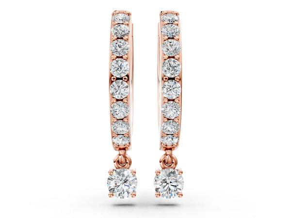 Rose gold Round Cut Diamond Pavé Hoop Earrings with Drop Accent