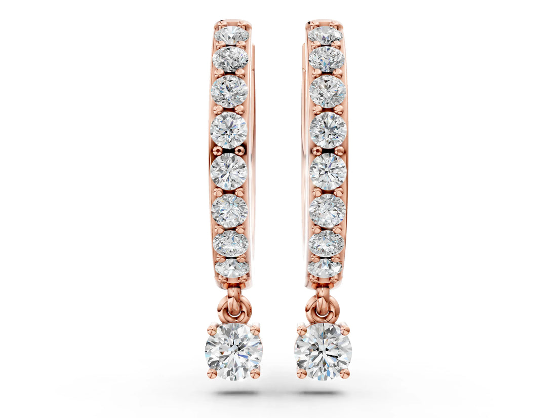 10K Rose Gold 0.28 Carat E VS Round Diamond Pavé Hoop Earrings with Drop Accent
