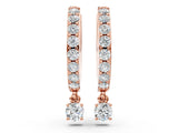 10K Rose Gold 0.28 Carat E VS Round Diamond Pavé Hoop Earrings with Drop Accent