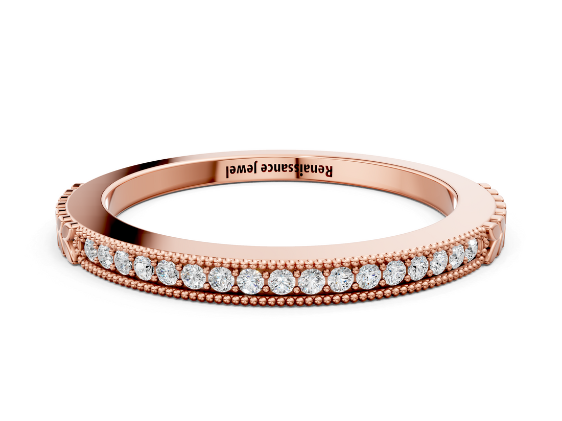 Rose gold Round Cut Diamond Pavé Set Milgrain Edge Eternity Band_21