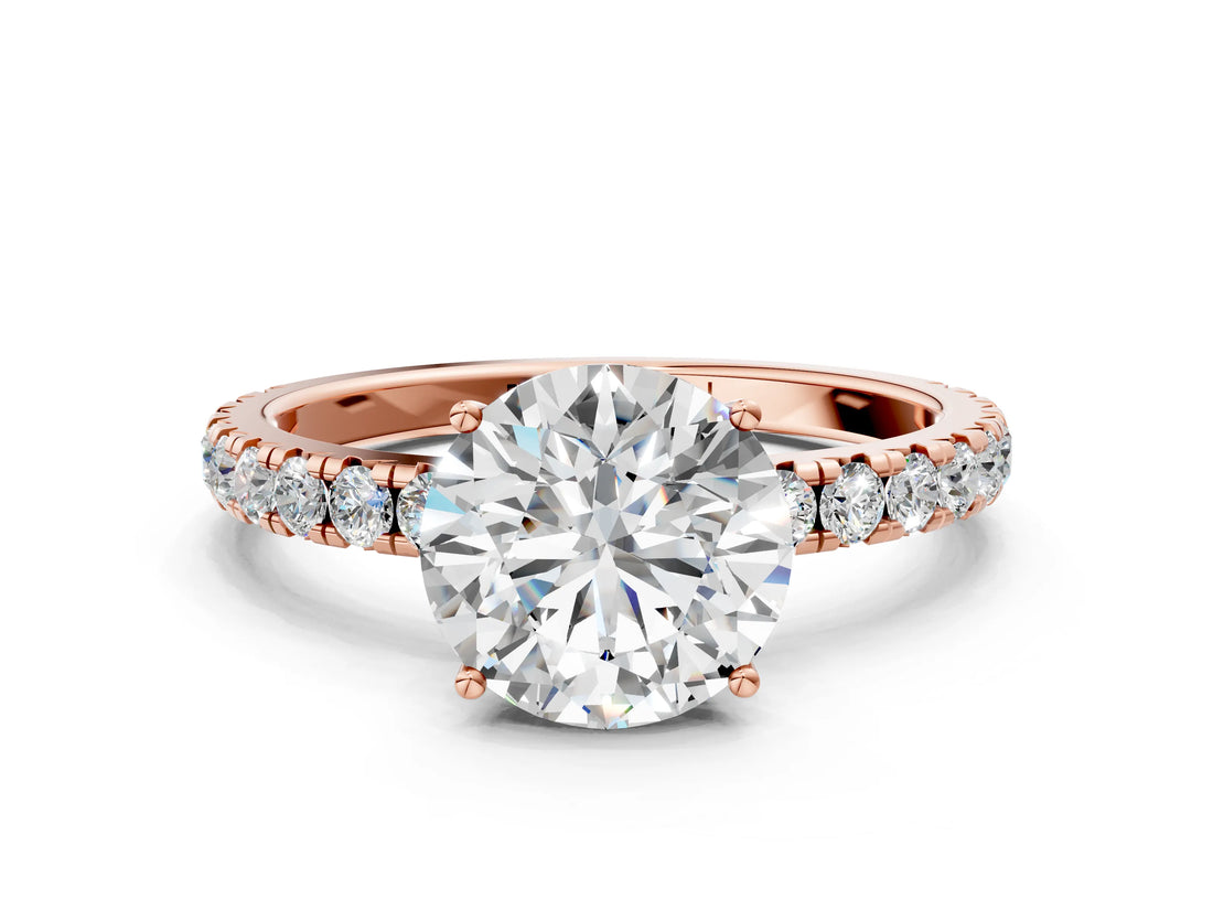 Rose gold Round Cut Diamond Pavé Solitaire Engagement Ring with Four-Prong Setting_91