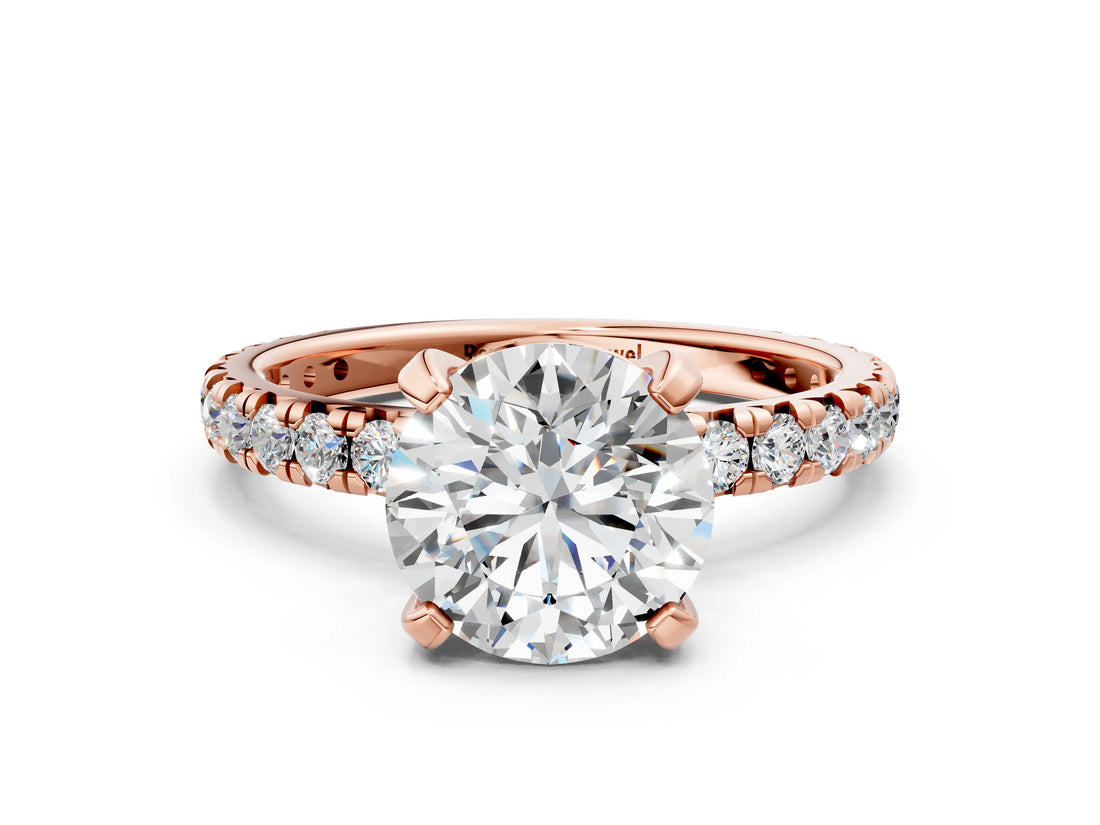 Rose gold Round Cut Diamond Pavé Solitaire Ring with Round Band and Prong Setting_12