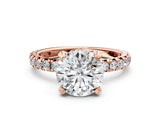Rose gold Round Cut Diamond Pavé Solitaire Ring with Round Band and Prong Setting_12