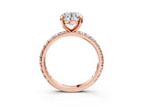 Rose gold Round Cut Diamond Pavé Solitaire Ring with Round Band and Prong Setting_15
