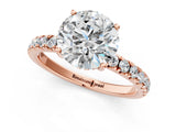 14K Rose Gold 3.57 Carat F VS1 Round Diamond Pave Band Solitaire Ring with Round and Prong Setting