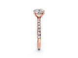 14K Rose Gold 3.57 Carat F VS1 Round Diamond Pave Band Solitaire Ring with Round and Prong Setting