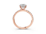 14K Rose Gold 3.57 Carat F VS1 Round Diamond Pave Band Solitaire Ring with Round and Prong Setting