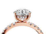 14K Rose Gold 3.57 Carat F VS1 Round Diamond Pave Band Solitaire Ring with Round and Prong Setting