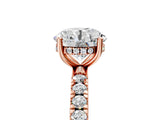 14K Rose Gold 3.57 Carat F VS1 Round Diamond Pave Band Solitaire Ring with Round and Prong Setting