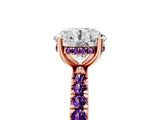 Rose gold Round Cut Diamond Pave Band Solitaire Ring with Round with Amethyst side stone and Prong Setting_5