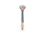 Rose gold Round Cut Diamond Pave Band Solitaire Ring with Round with Aquamarine side stone and Prong Setting_14